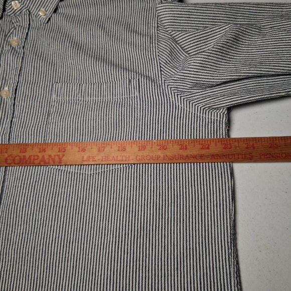 Vintage Basic Editions Hickory Stripe Shirt Men L Button Down Blue Long Sleeve - Picture 6 of 11